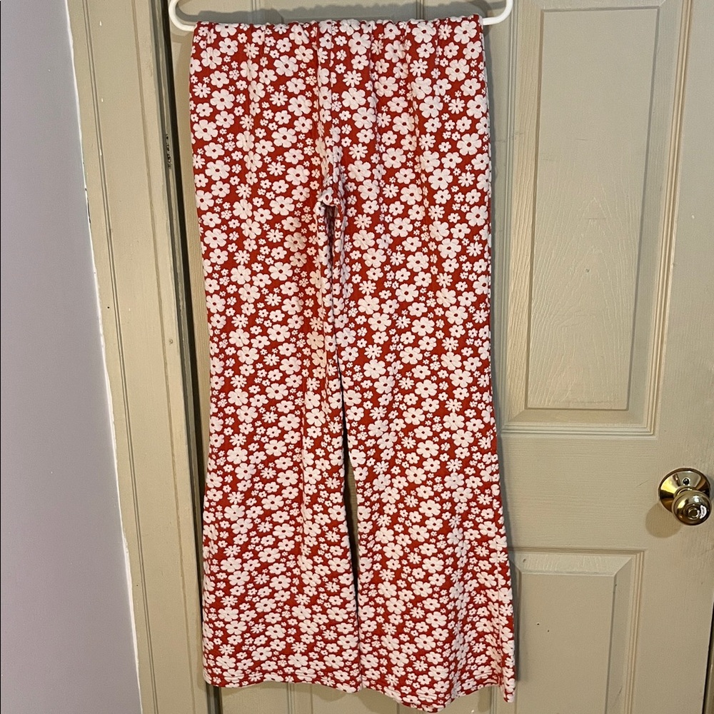 Burnt orange floral Wide-Leg Pants